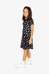 Short Sleeve Dress Black Printed Gummy Bears-2
