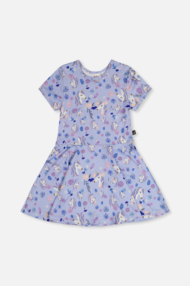 Short Sleeve Dress Purple Unicorn Print-0