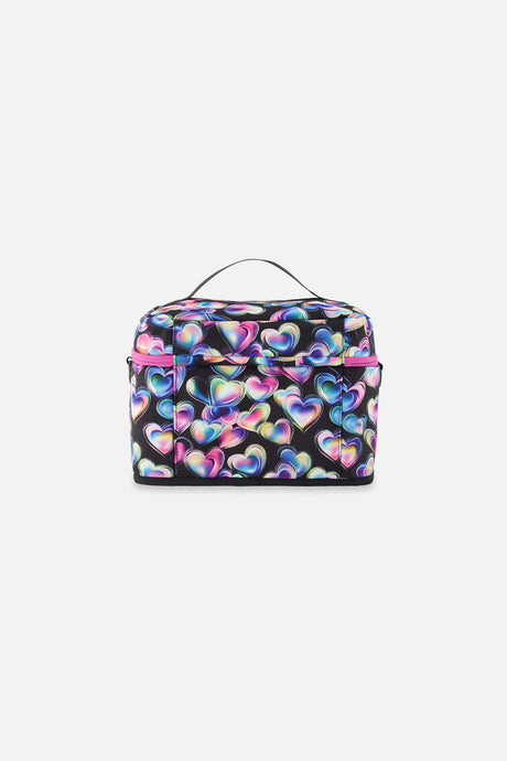 Lunch Box Black Printed With Hearts-1