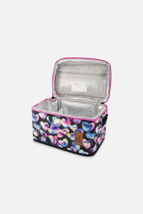 Lunch Box Black Printed With Hearts-2