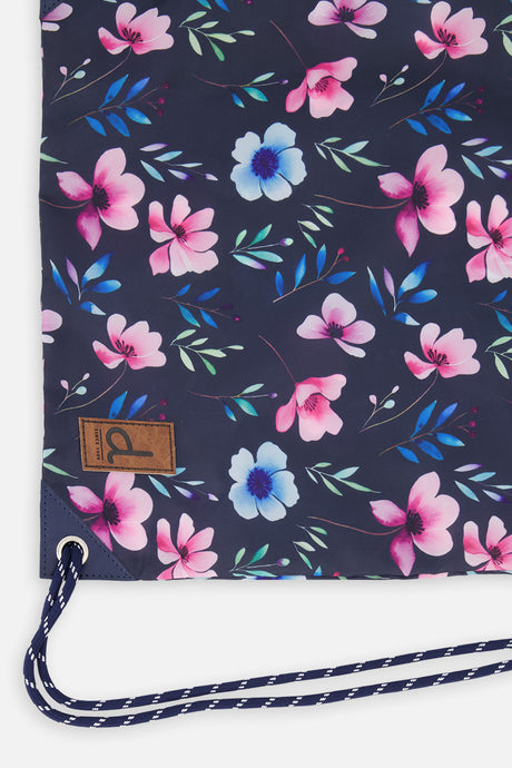 Drawstring Bag Blue Floral Print-2