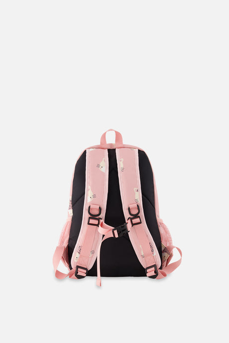 Back view of Pink leopard preschool backpack showing padded adjustable shoulder straps.