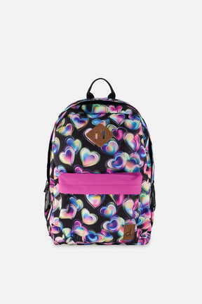 Kids Backpack Black Printed With Hearts-0