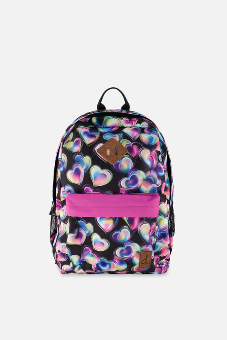 Kids Backpack Black Printed With Hearts-0