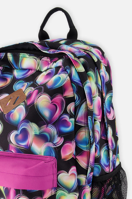 Kids Backpack Black Printed With Hearts-2