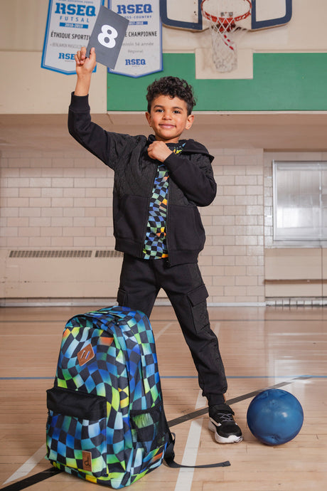Kids Backpack Blue Checkered Print-1