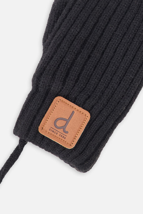Baby Knit Mittens With String Black-2