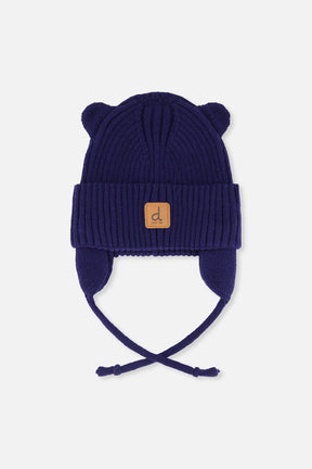 Baby Knit Hat With Strings Navy Blue-0