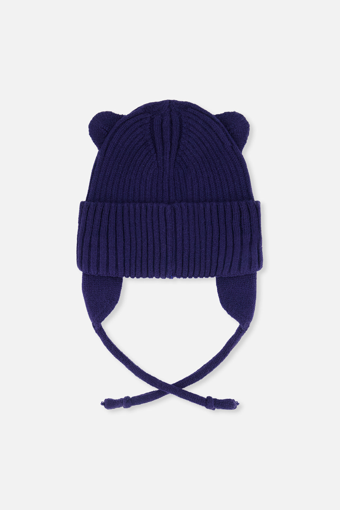 Baby Knit Hat With Strings Navy Blue-1