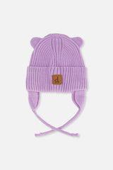Baby Knit Hat With Strings Lavender-0