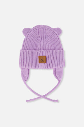 Baby Knit Hat With Strings Lavender-0
