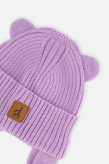 Baby Knit Hat With Strings Lavender-2