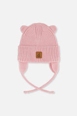 Baby Knit Hat With Strings Pale Dusty Pink-0