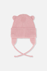 Baby Knit Hat With Strings Pale Dusty Pink-1