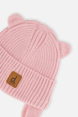 Baby Knit Hat With Strings Pale Dusty Pink-2