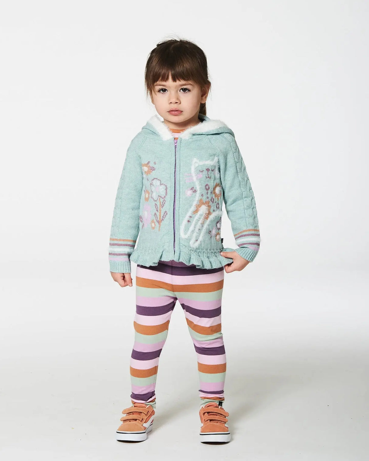 Jacquard Hooded Knit Cardigan Light Turquoise | Deux par Deux | Jenni Kidz