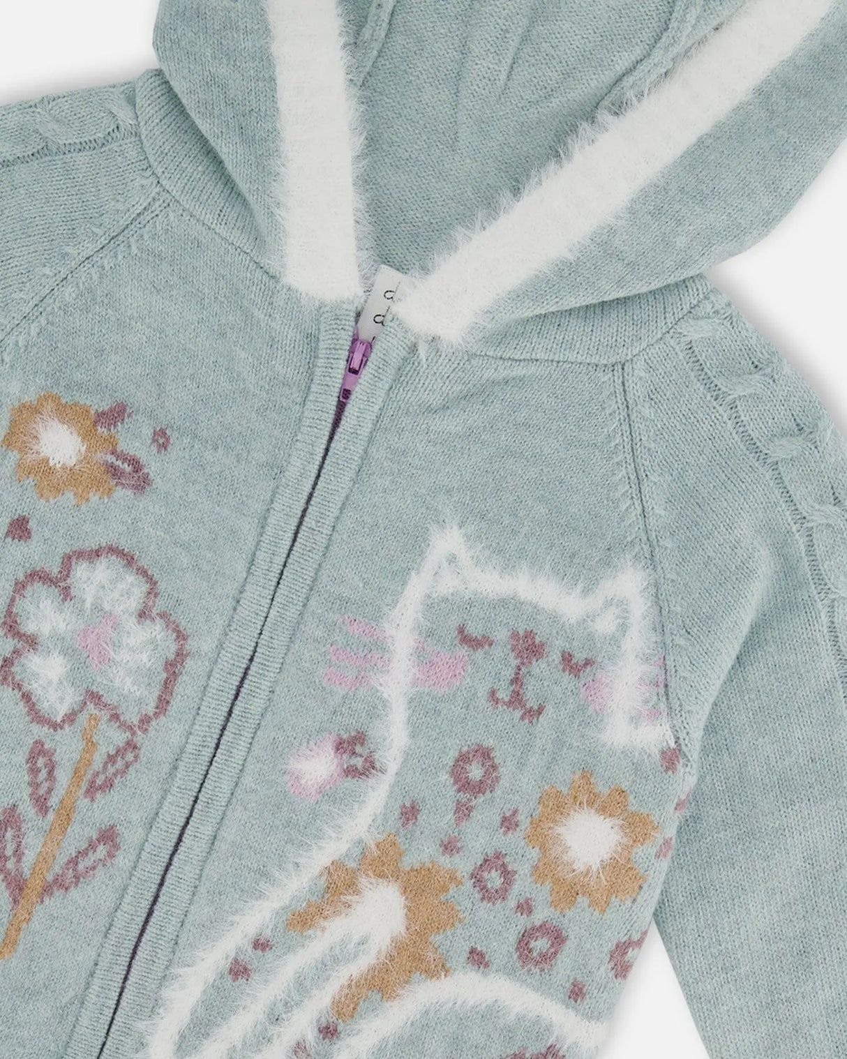 Jacquard Hooded Knit Cardigan Light Turquoise | Deux par Deux | Jenni Kidz