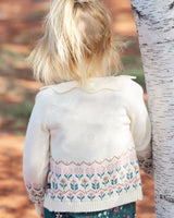 Jacquard Knit Cardigan Off White With Flowers | Deux par Deux | Jenni Kidz