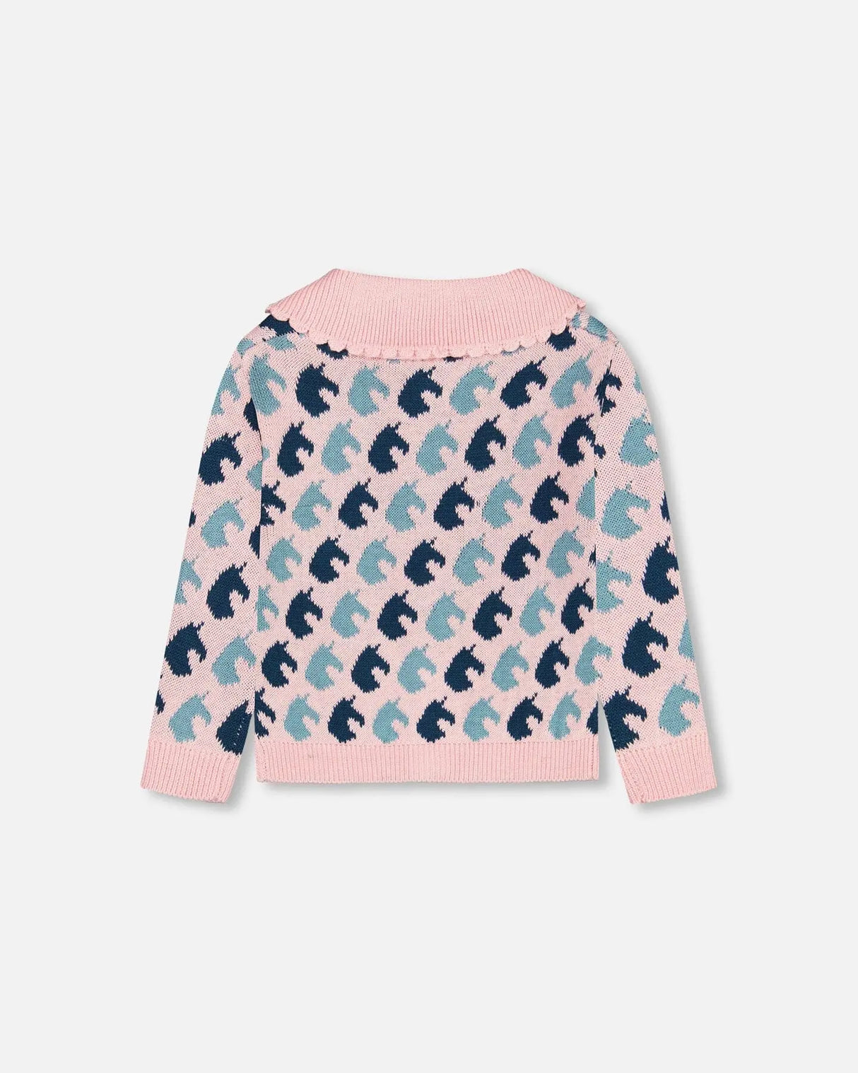 Jacquard Knit Cardigan Pink Unicorn | Deux par Deux | Jenni Kidz