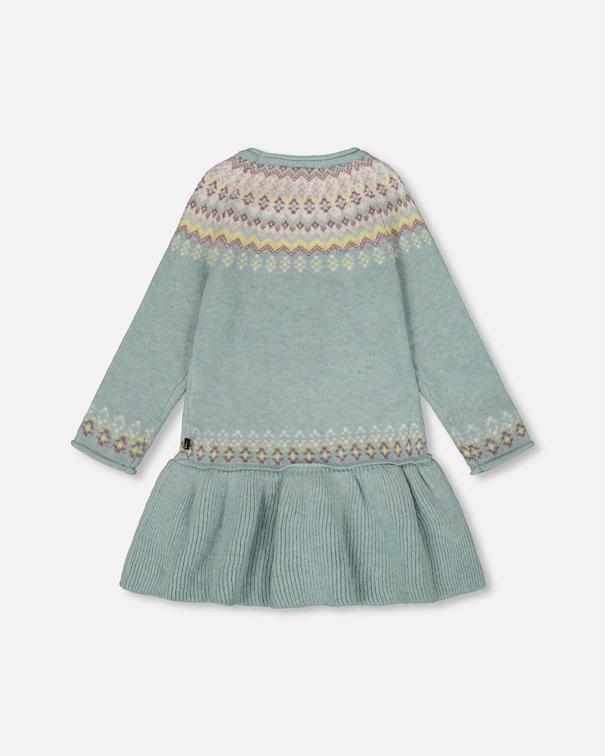 Jacquard Sweater Dress With Ribbed Skirt Jade Green | Deux par Deux | Jenni Kidz