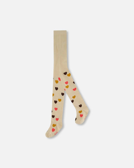 Jacquard Tights Beige Little Hearts | Deux par Deux | Jenni Kidz