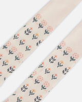 Jacquard Tights Off White With Flowers | Deux par Deux | Jenni Kidz