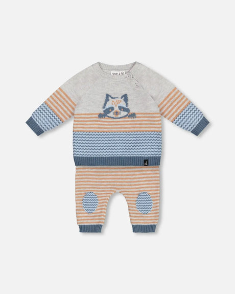 Jacquard Top And Knit Pant Set Stripe Hazel And Blue | Deux par Deux | Jenni Kidz