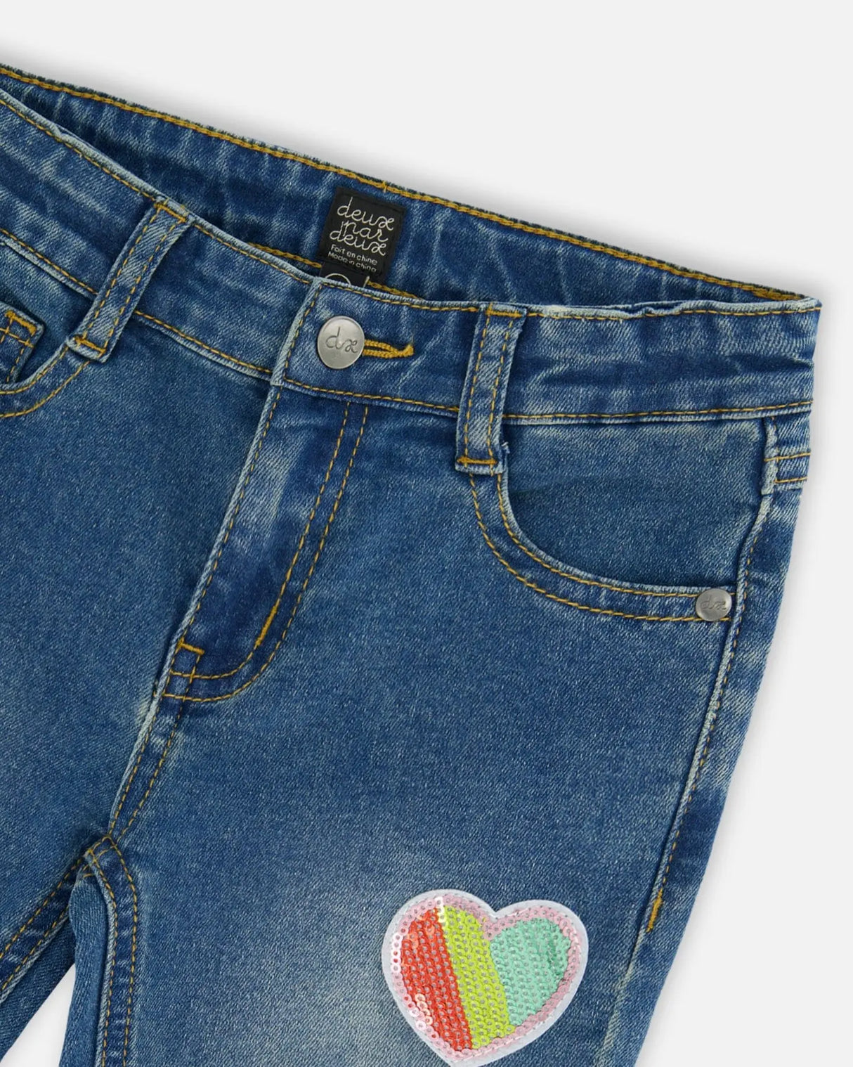 Jeans With Embroidery Patch Blue Denim | Deux par Deux | Jenni Kidz