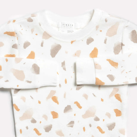 "golden pebble terrazzo" print on off-white infant pajama set | petit lem
