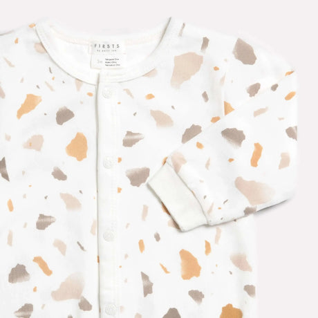 "golden pebble terrazzo" print on off-white sleeper | petit lem