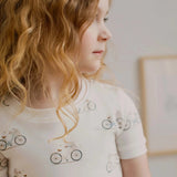 "la bicyclette" print on off-white pajama set | petit lem