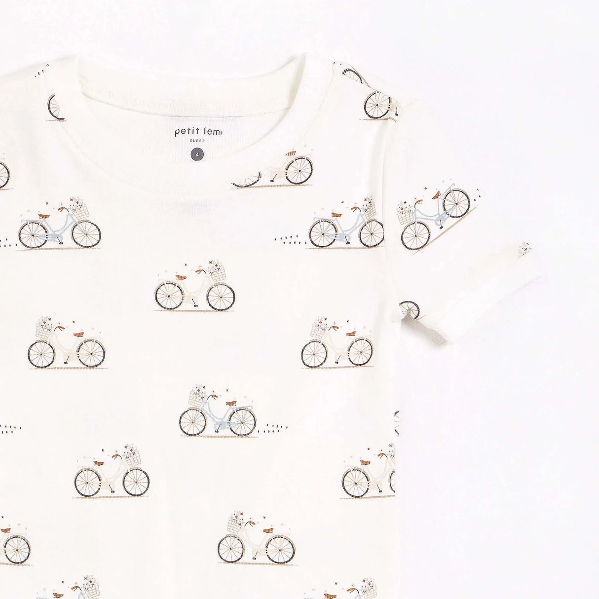 "la bicyclette" print on off-white pajama set | petit lem
