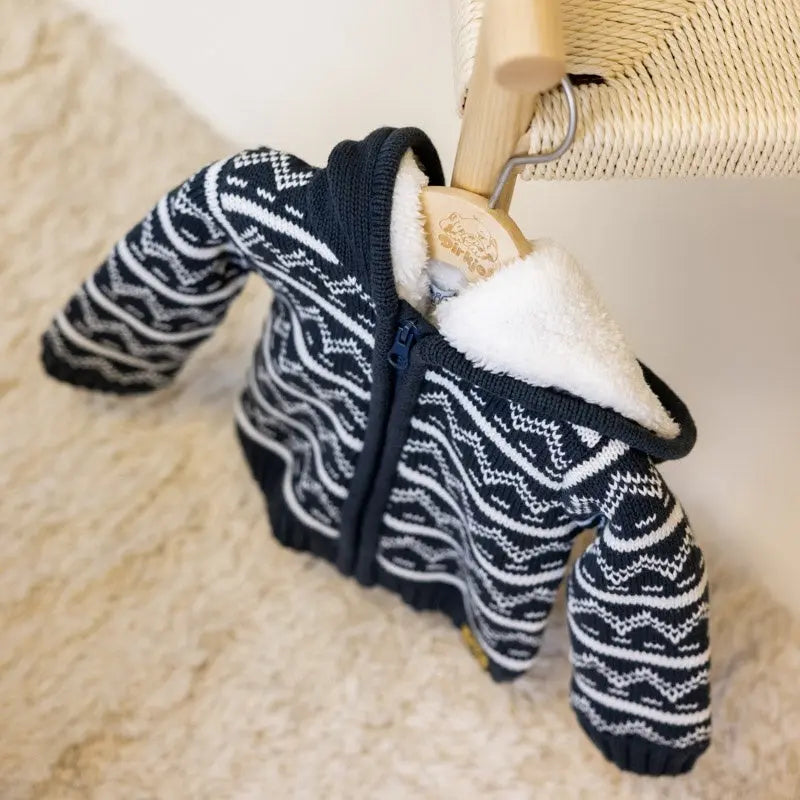 Baby Boys Knitted Cardigan Dark Blue Fake Fur | Dirkje - Dirkje