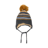 Baby Earflap Winter Hat Grey, Yellow And Blue Striped | DEUX PAR DEUX - DEUX PAR DEUX