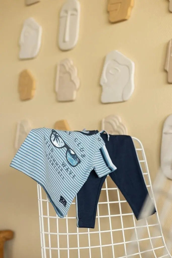 Boys Baby Set T-shirt and Pants Light Blue Glasses | Dirkje - Jenni Kidz