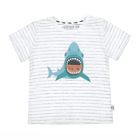 Boys T-shirt White Grey Striped With Shark | Dirkje - Jenni Kidz
