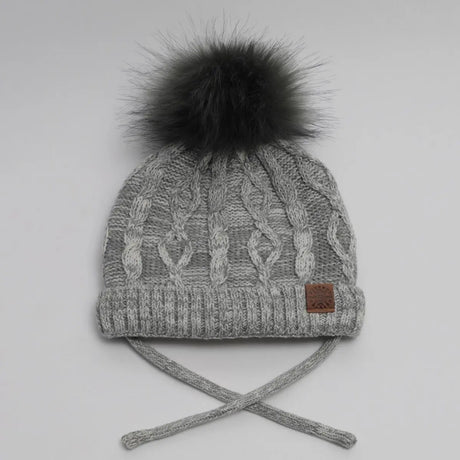 Cotton Knit Pompom Hat - Greymix | CALIKIDS - Jenni Kidz