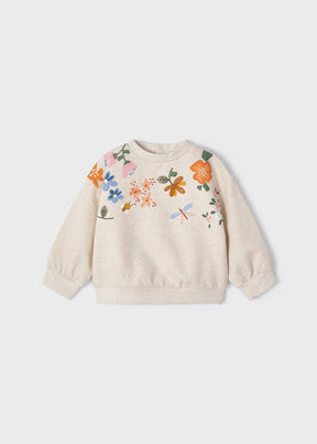 Mayoral baby girl Lino floral sweatshirt with long sleeves and colorful embroidery.