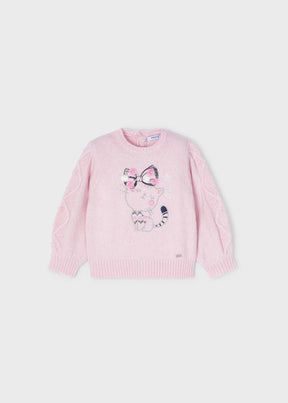Mayoral baby girl Pink embroidered sweater with long sleeves and cozy knit texture.