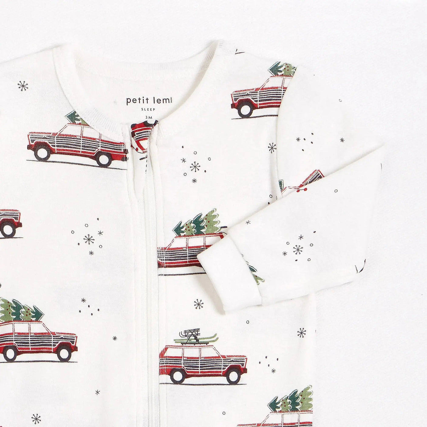 Festive Cars Print on Off-White Sleeper | Petit Lem - Jenni Kidz