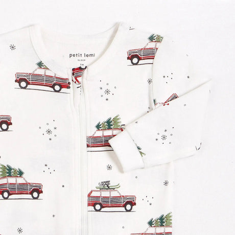 Festive Cars Print on Off-White Sleeper | Petit Lem - Jenni Kidz