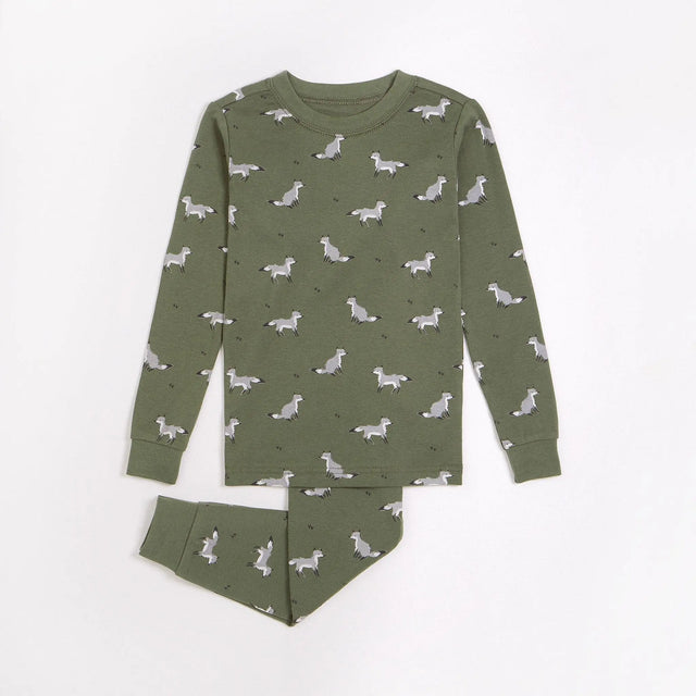 Fox Print on Sage Pajama Set | Petit Lem - Jenni Kidz