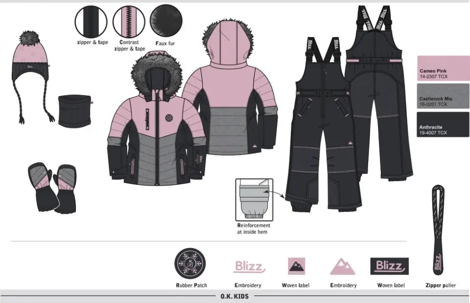 Girl's Snowsuit 5 PCS Set - Cameo Pink | Blizz - Blizz