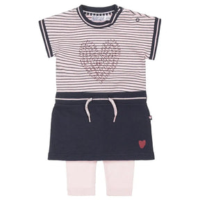 Girls Baby Dress With Legging Pink Dark Blue | Dirkje - Jenni Kidz