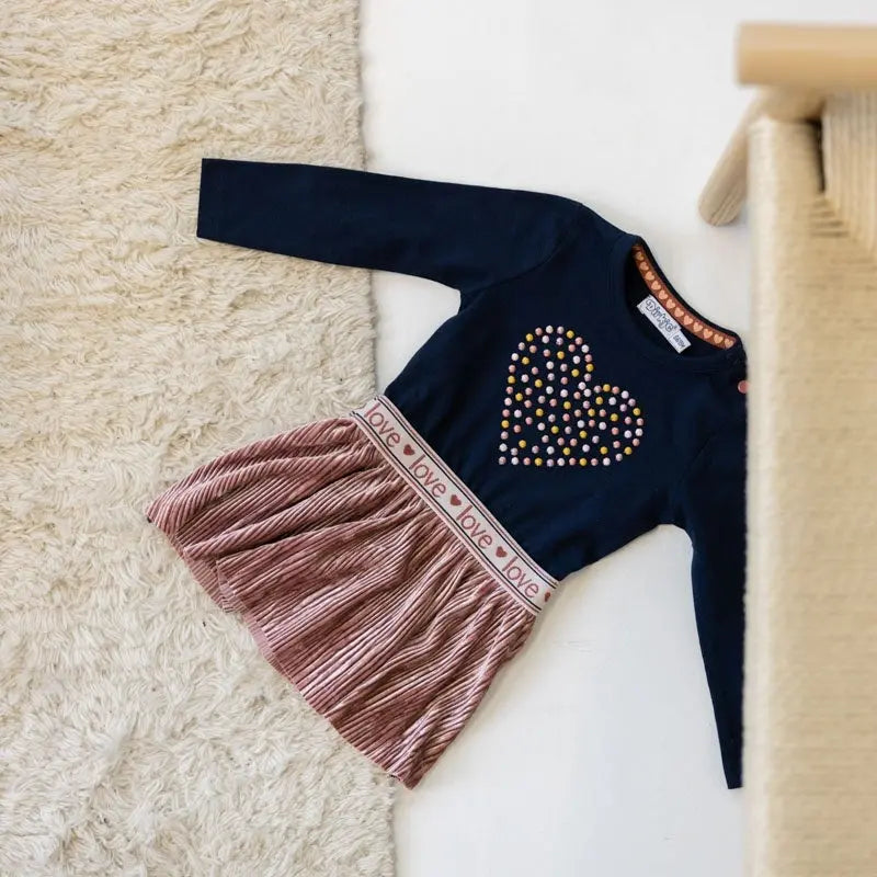 Girls Dress Dark Blue Old Pink | Dirkje - Dirkje