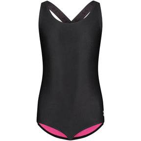 Under Armour girls racerback one-piece swimsuit in Black/Pink with front logo detail