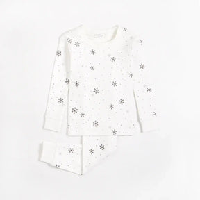 Petit Lem baby girls Snowflake pajama set in Off-White with matching pants and organic cotton rib.