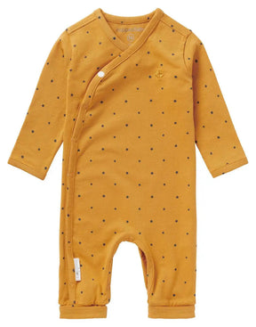 Noppies Noorvik baby playsuit in Honey Yellow dot print, front view