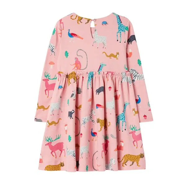 Pink Animals Hampton Long Sleeve Jersey Dress | Joules - Jenni Kidz