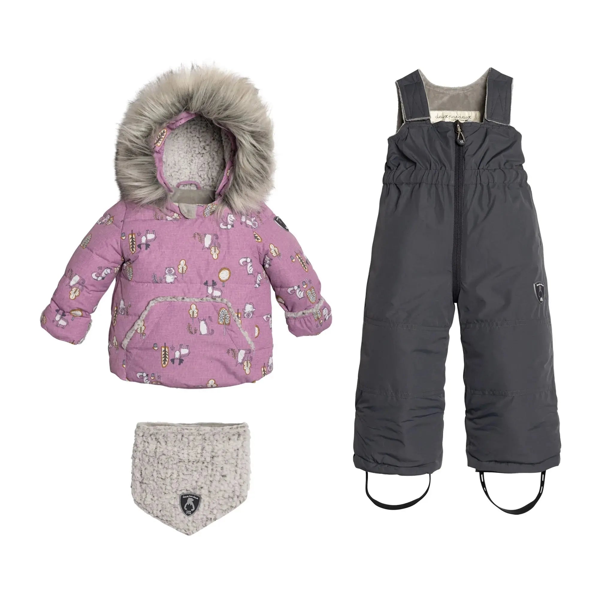 Printed Woodland Animals Two Piece Baby Snowsuit Lilac DEUX PAR DEUX 24M